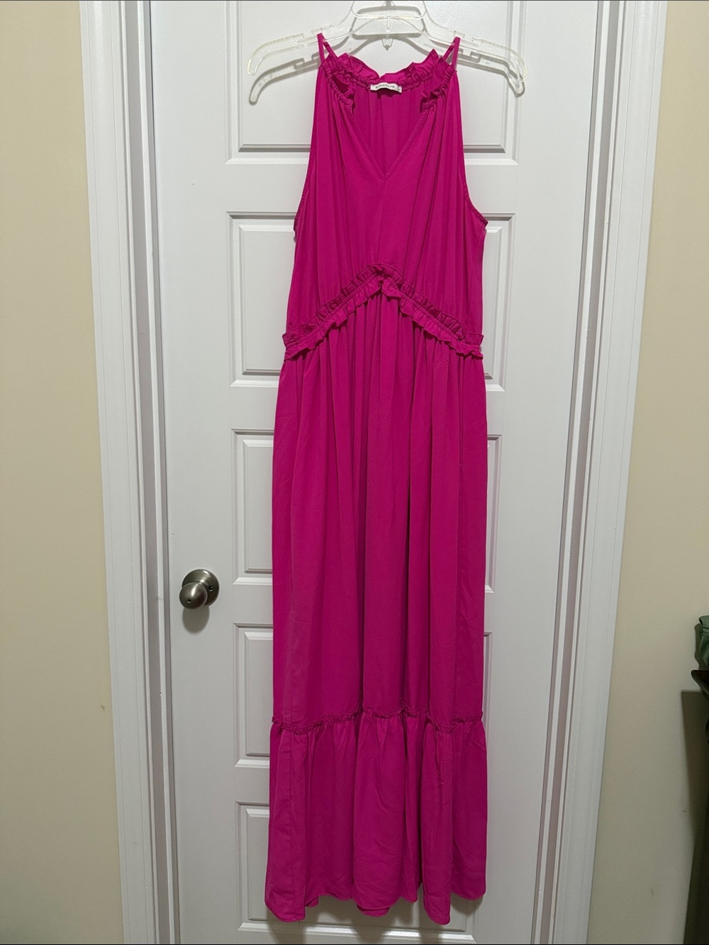 Women’s staccato Hot Pink Maxi Dress with Ruffle Trim size large